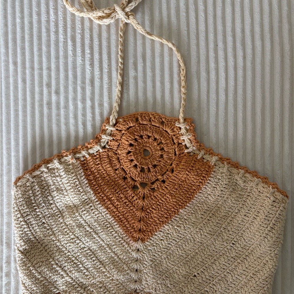 Crochet Halter Top in Cream and Tan